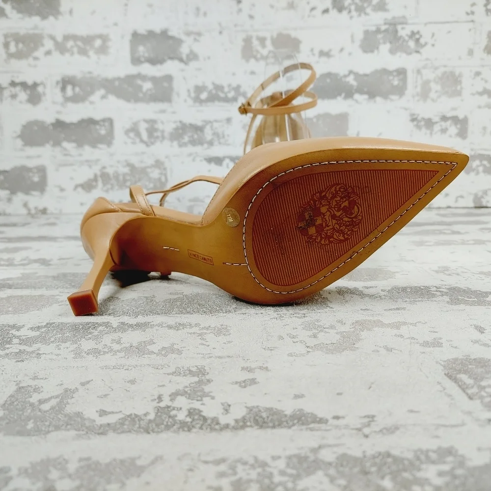 Vince Camuto Women's Tan Pointed-Toe Ankle Strap Heels